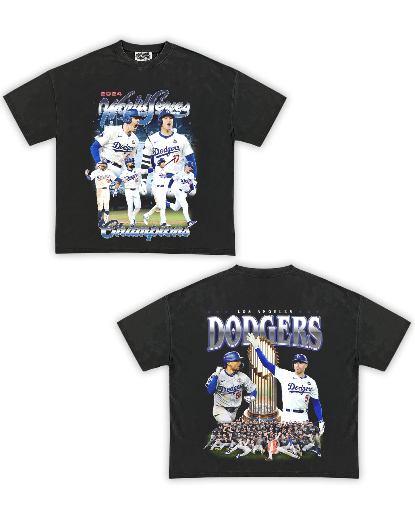 2024 Dodgers World Series Tribute Vintage Shirt: Front/Back (Vintage Black)