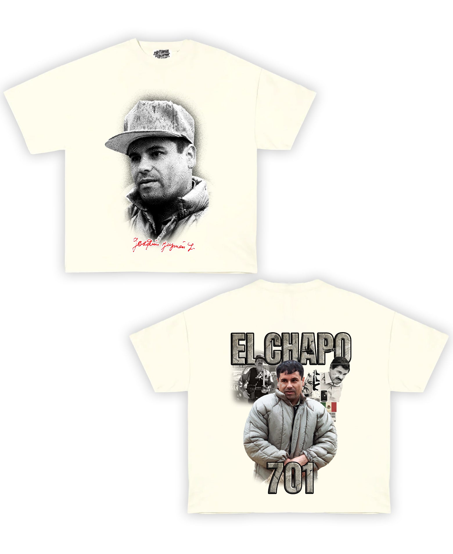 EL Chapo Tribute Vintage Shirt: Front/Back (Cream) – The Retro Collection