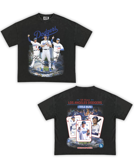 Dodgers Title Run Tribute Vintage Shirt: Front/Back (Vintage Black)