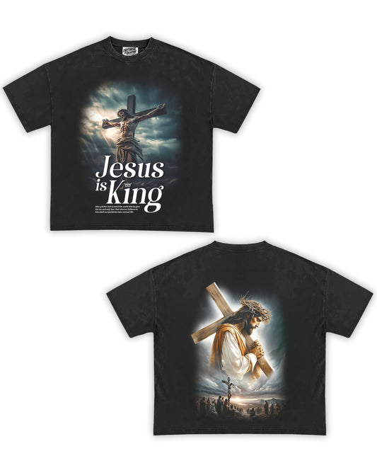 Jesus Is King Tribute Vintage Shirt: Front/Back (Vintage Black)