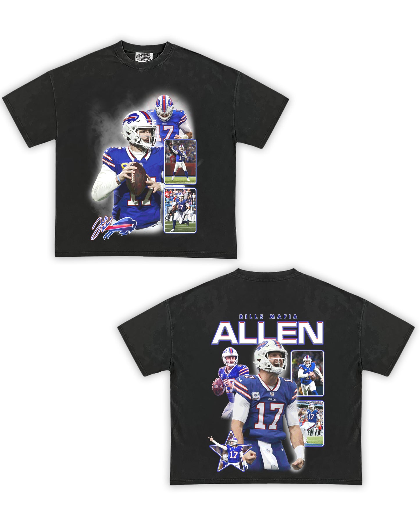 Josh Allen Tribute Vintage Shirt: Front/Back (Vintage Black)