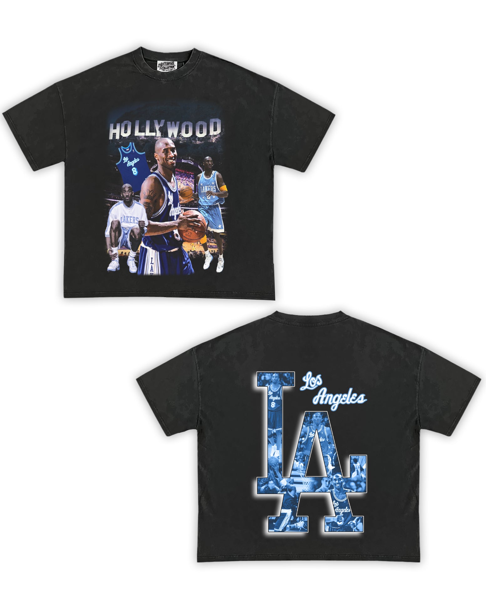 Kobe Lakers Blue Tribute Vintage Shirt: Front/Back (Vintage Black ...