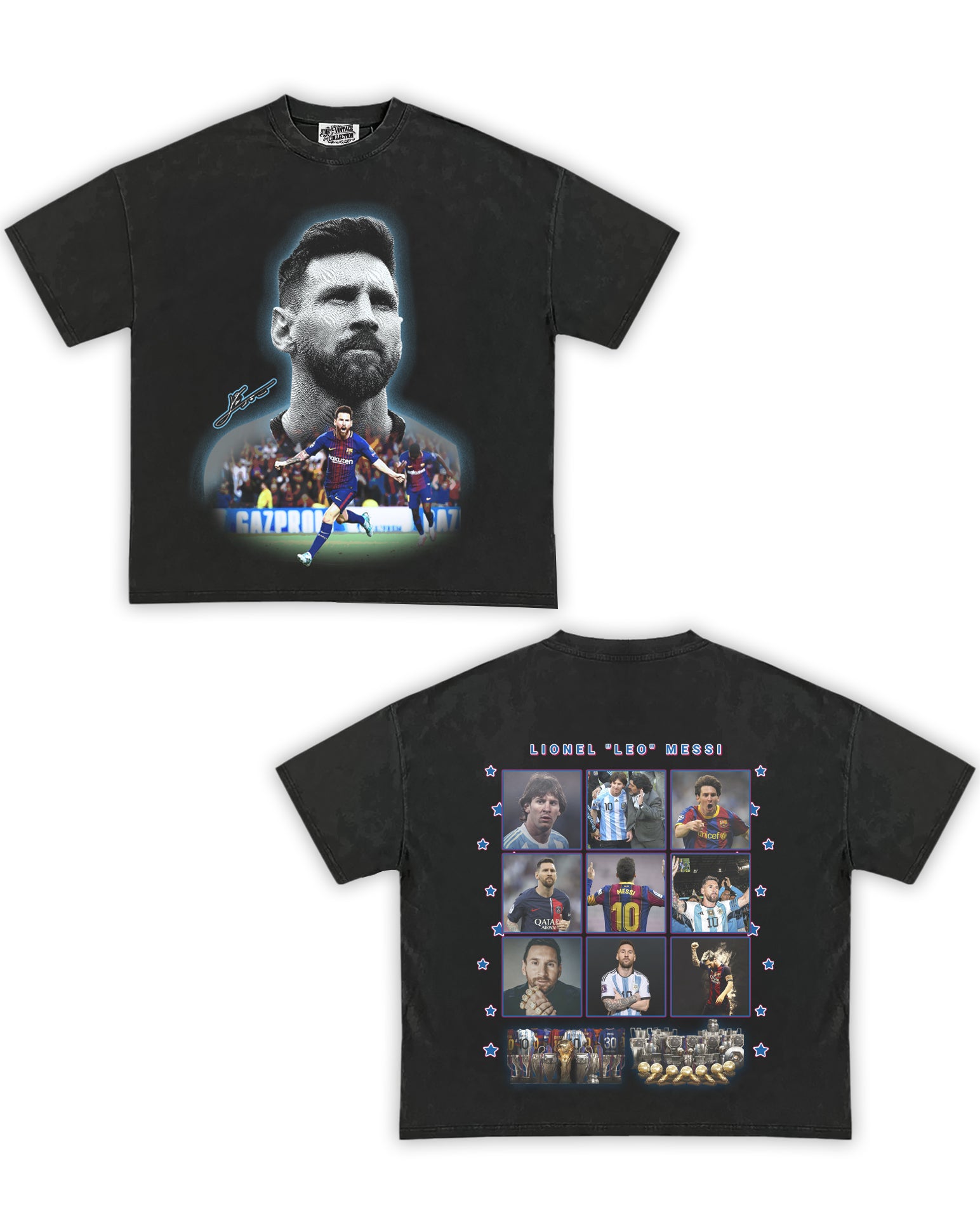 Messi #2 Tribute Vintage Shirt: Front/Back (Vintage Black) – The Retro ...