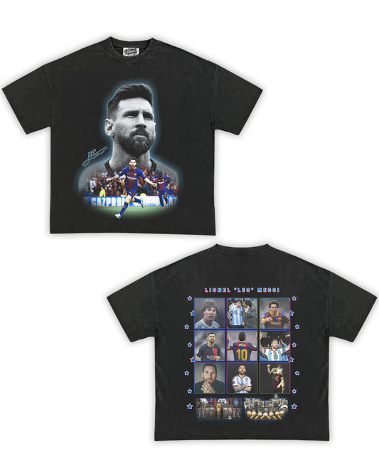 Messi #2 Tribute Vintage Shirt: Front/Back (Vintage Black)