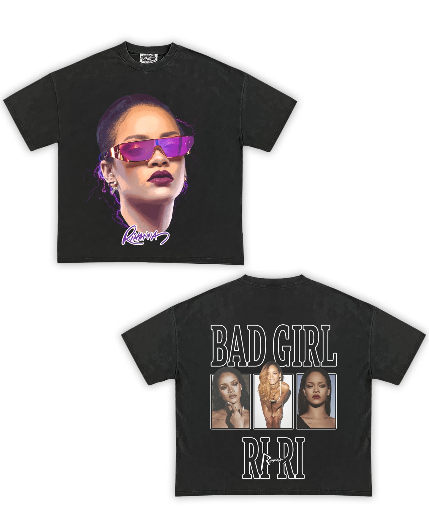 Rihanna Tribute Vintage Shirt: Front/Back (Vintage Black)