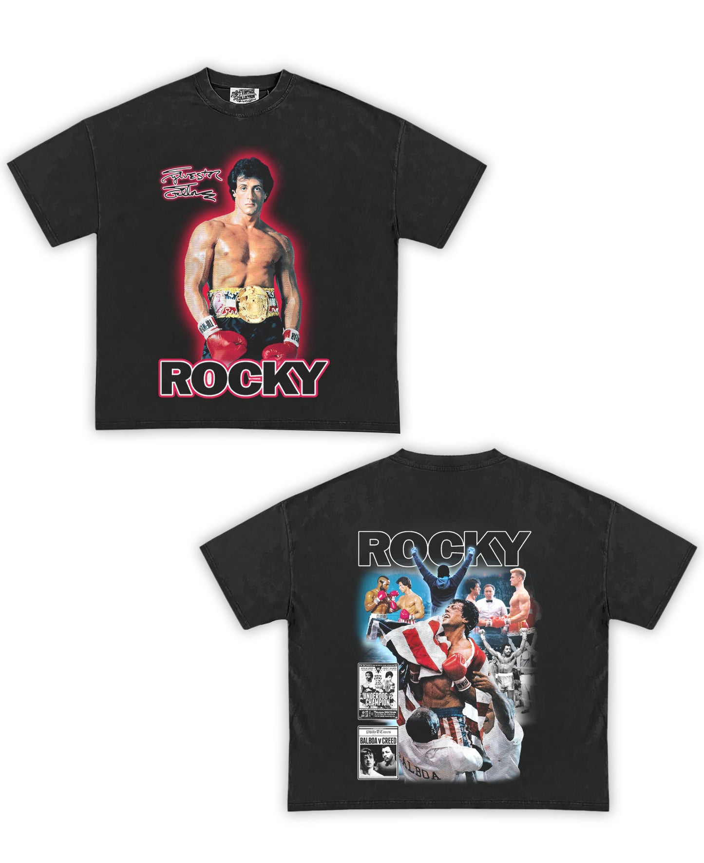 Rocky Tribute Vintage Shirt: Front/Back (Vintage Black)