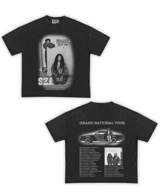 Kendrick Lamar & SZA "Grand National Tour" Tribute Vintage Shirt: Front/Back (Vintage Black)