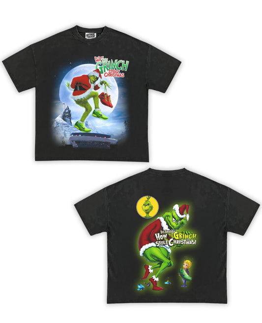 The Grinch Tribute Vintage Shirt: Front/Back (Vintage Black)