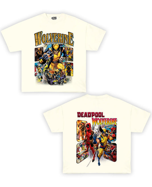 Wolverine & Deadpool Tribute Vintage Shirt: Front/Back (Cream)