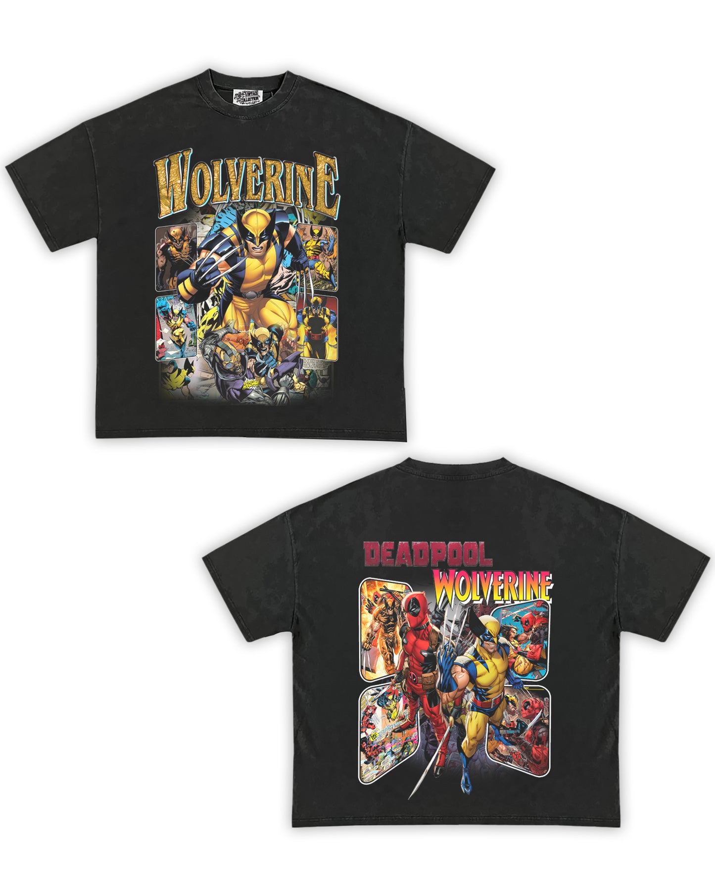 Wolverine & Deadpool Tribute Vintage Shirt: Front/Back (Vintage Black)